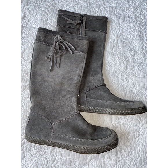 UGG Women’s Emerie Gray Suede Knee High Winter Dress Boots Size 7 - Picture 1 of 12